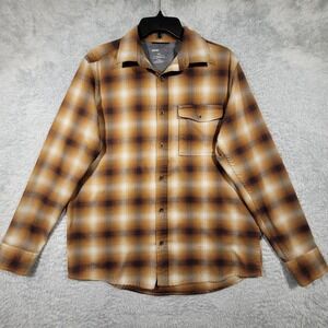Swiss Tech Button Down Shirt Mens M Copper Penny Plaid Long Sleeve